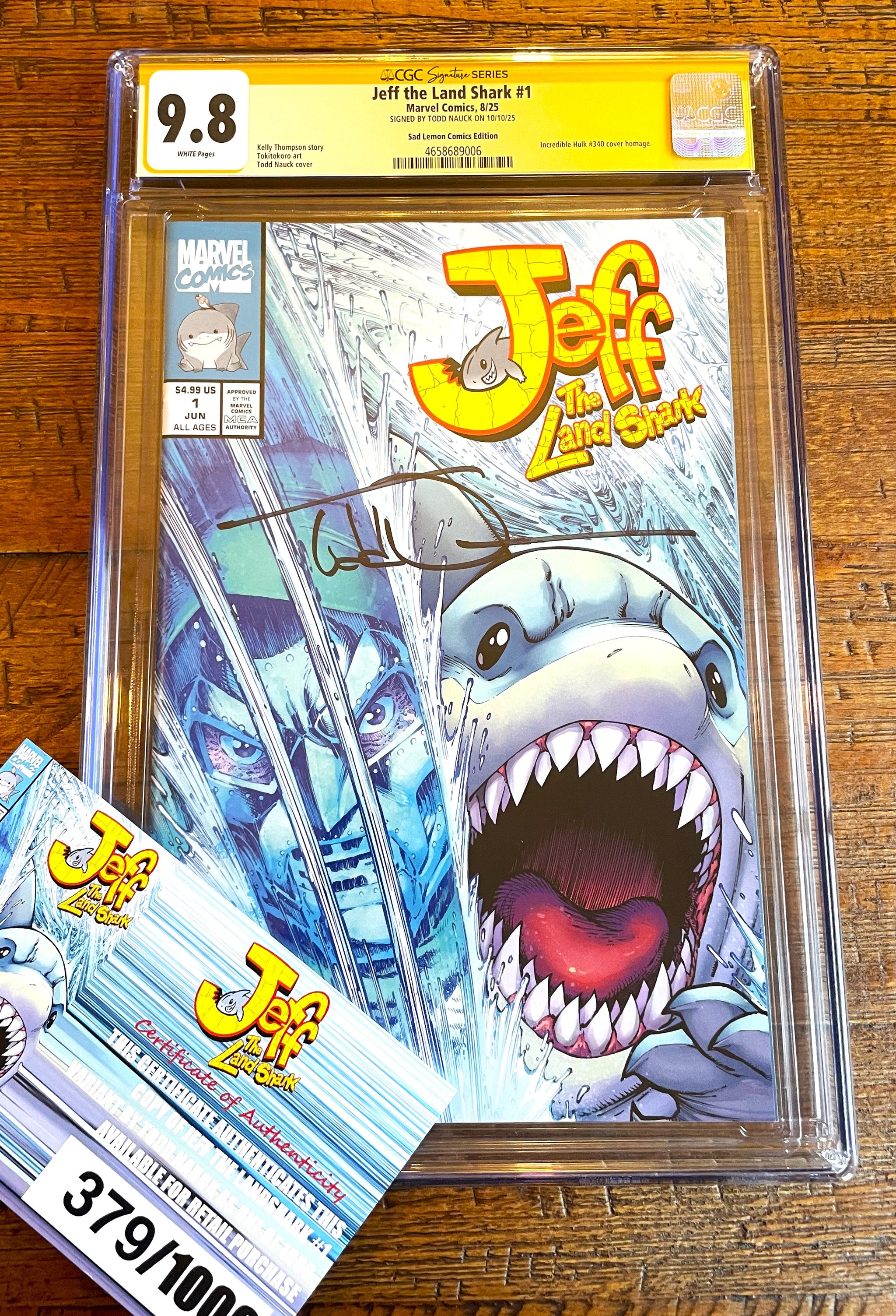 JEFF THE LAND SHARK #1 CGC SS 9.8 TODD NAUCK SIGNED EXCL HOMAGE