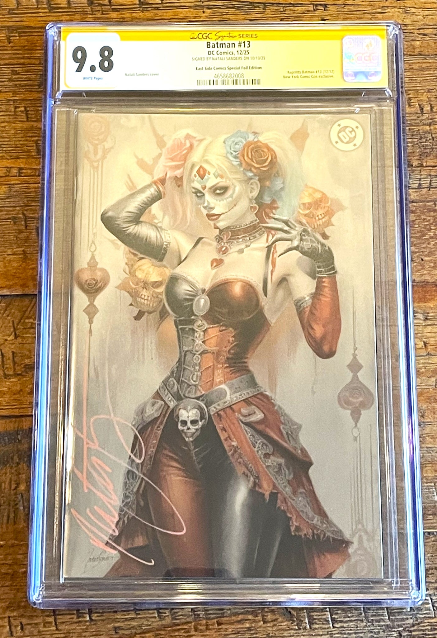 BATMAN (NEW 52) #13 CGC SS 9.8 NATALI SANDERS SIGNED NYCC 2025 EXCL "DIA DE LOS MUERTOS" FOIL VARIANT