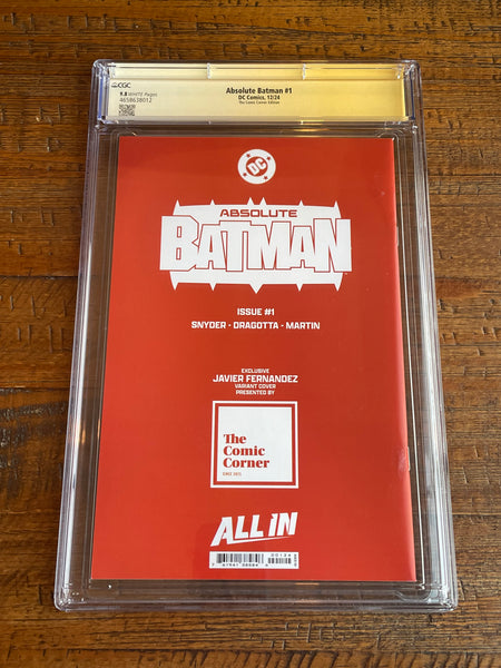 ABSOLUTE BATMAN #1 CGC SS 9.8 SCOTT SNYDER & DRAGOTTA SIGNED FERNANDEZ AKIRA VARIANT