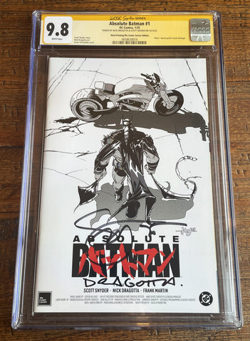 ABSOLUTE BATMAN #1 CGC SS 9.8 SCOTT SNYDER & DRAGOTTA SIGNED AKIRA B&W VARIANT