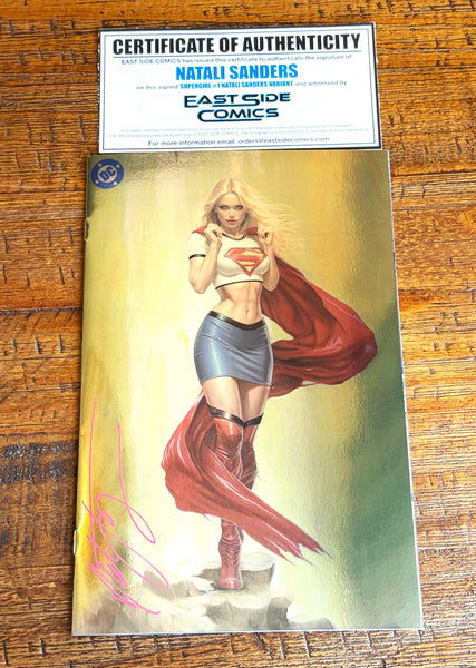 SUPERGIRL #1 NATALI SANDERS SIGNED EXCL GOLD FOIL WHITE TEE TURNER HOMAGE VARIANT