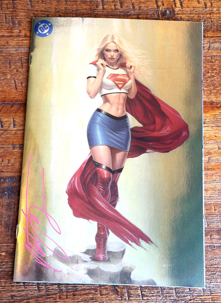 SUPERGIRL #1 NATALI SANDERS SIGNED EXCL GOLD FOIL WHITE TEE TURNER HOMAGE VARIANT