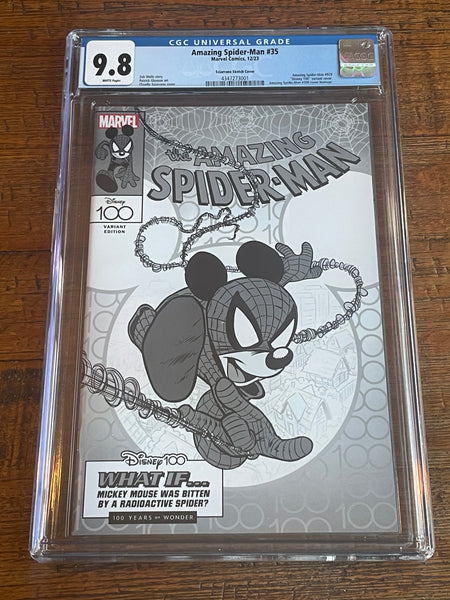 AMAZING SPIDER-MAN #35 CGC 9.8 SCIARRONE 1:100 DISNEY B&W RI INCENTIVE VARIANT