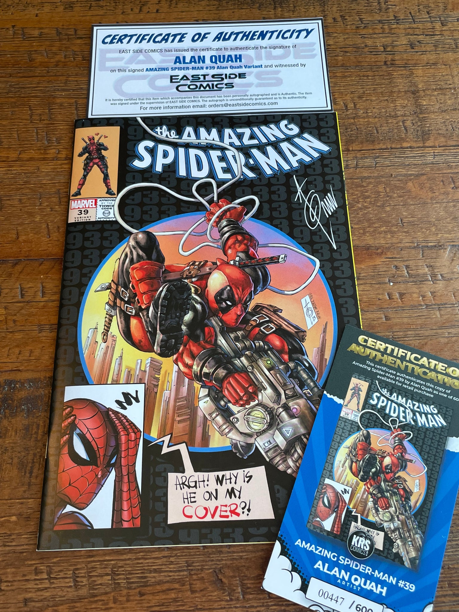 AMAZING SPIDER-MAN #39 ALAN QUAH SIGNED W/ COA DEADPOOL RED & BLACK VARIANT OPTIONS