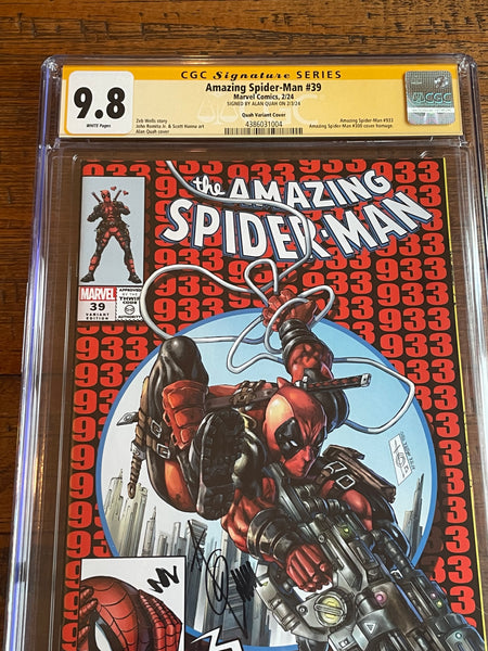 AMAZING SPIDER-MAN #39 CGC SS 9.8 ALAN QUAH SIGNED DEADPOOL RED #300 HOMAGE VARIANT-A
