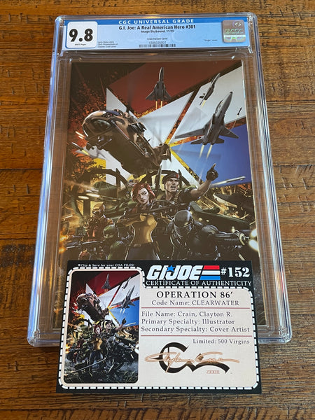 G.I. JOE A REAL AMERICAN HERO #301 CGC 9.8 CLAYTON CRAIN EXCL VARIANT LE TO 500 W/COA