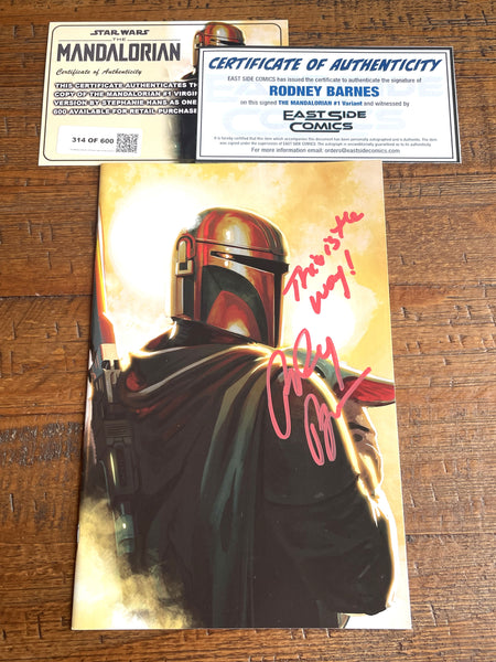 STAR WARS: THE MANDALORIAN #1 RODNEY BARNES SIGNED STEPHANIE HANS VIRGIN VARIANT