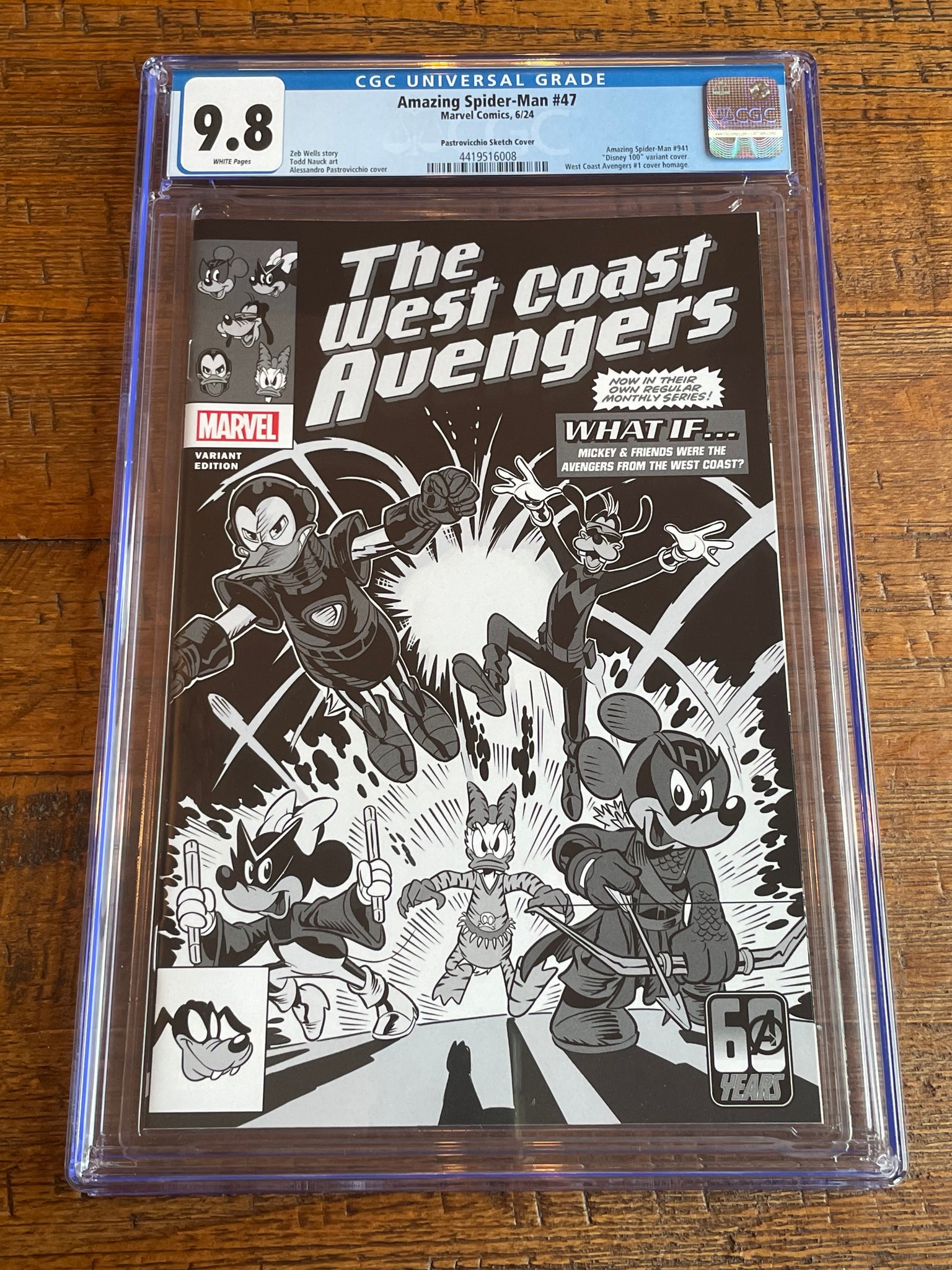 AMAZING SPIDER-MAN #47 CGC 9.8 PASTROVICCHIO 1:100 DISNEY B&W RI INCENTIVE VARIANT