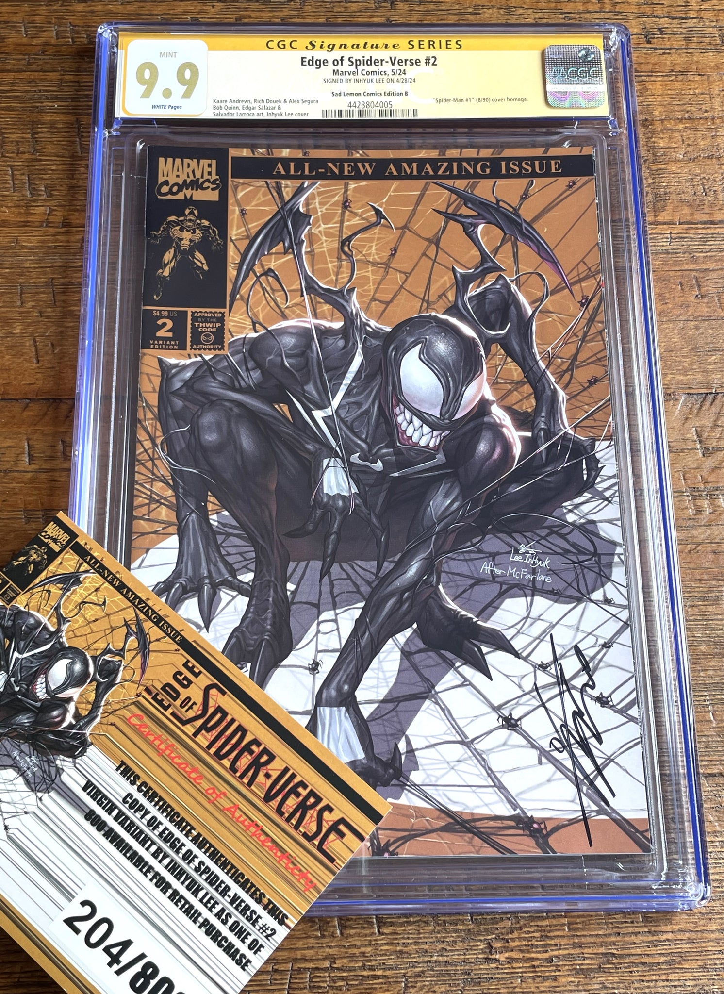 EDGE OF SPIDER-VERSE #2 CGC SS 9.9 INHYUK LEE SIGNED GOLD VARIANT-B SPOOKY-MAN NOT 9.8