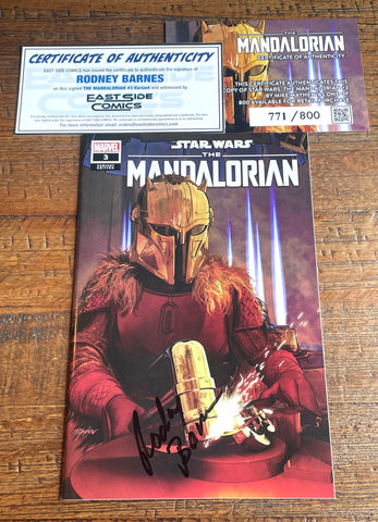 STAR WARS THE MANDALORIAN #3 RODNEY BARNES SIGNED MIKE MAYHEW VARIANT 1st ARMORER