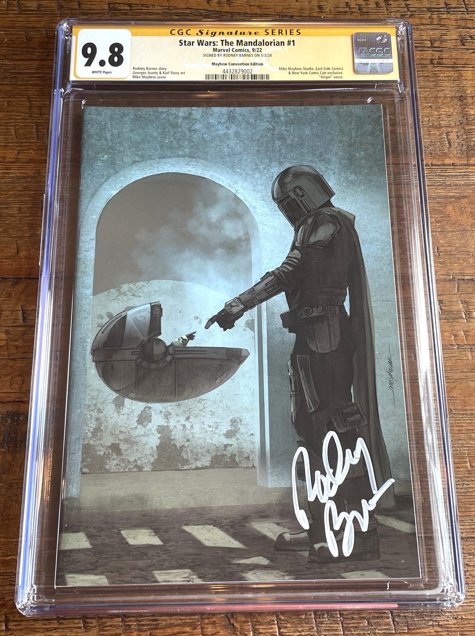 STAR WARS: THE MANDALORIAN #1 CGC SS 9.8 RODNEY BARNES SIGNED NYCC VIRGIN MAYHEW VARIANT-C