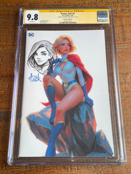 POWER GIRL #5 CGC SS 9.8 WILL JACK REMARK & SIGNED MEGACON WHITE VARIANT-C