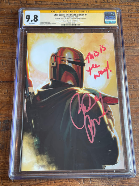 STAR WARS: THE MANDALORIAN #1 CGC SS 9.8 RODNEY BARNES SIGNED HANS VIRGIN VARIANT