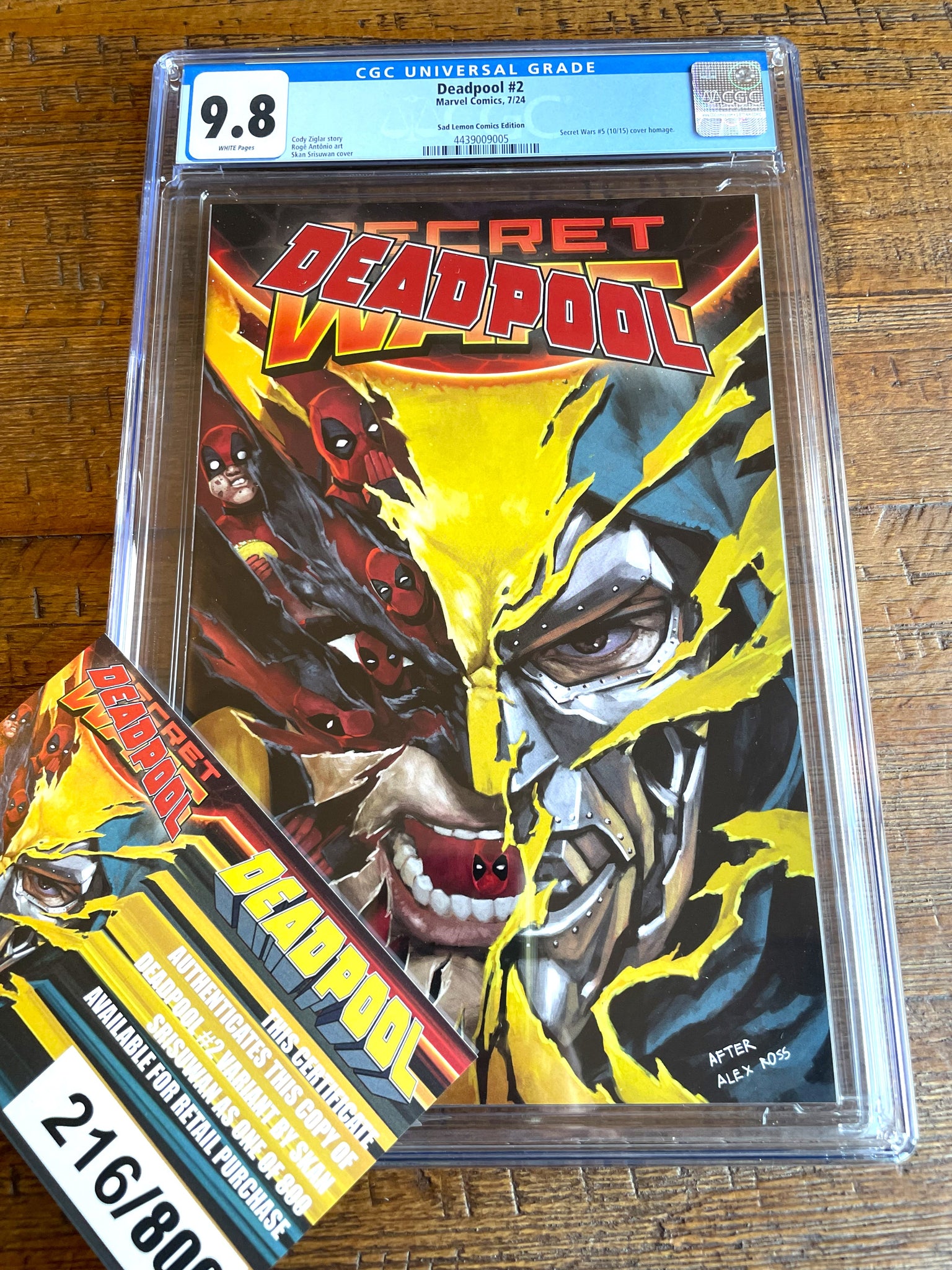 DEADPOOL #2 CGC 9.8 SKAN "SECRET" SECRET WARS #5 HOMAGE VARIANT LTD TO 800