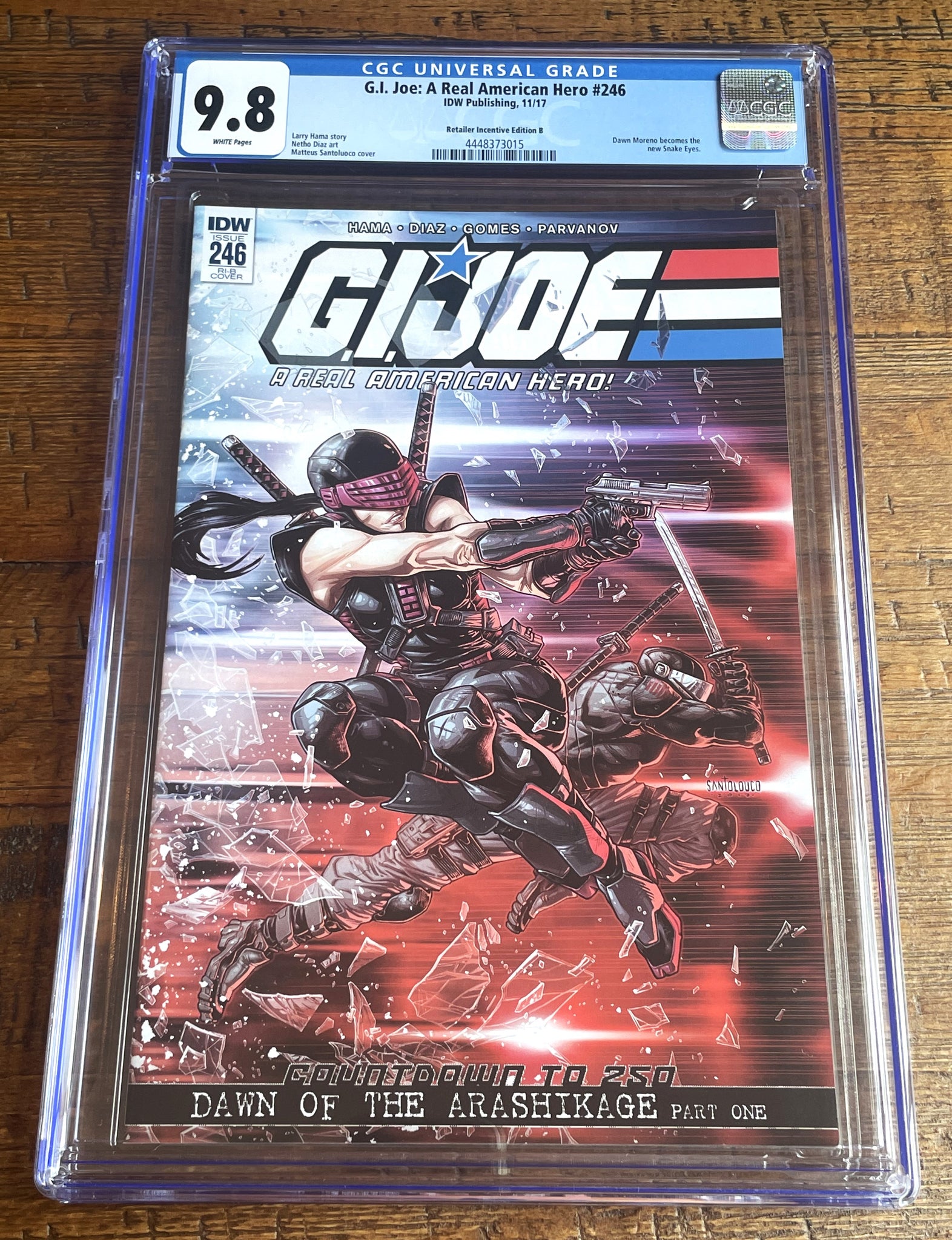 G.I. JOE #246 CGC 9.8 SANTOLOUCO 1:25 RI VARIANT 1st FEMALE SNAKE EYES