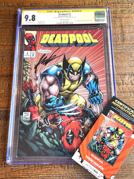 DEADPOOL #1 CGC SS 9.8 ROB LIEFELD & TODD NAUCK SIGNED WOLVERINE EXCL VARIANT