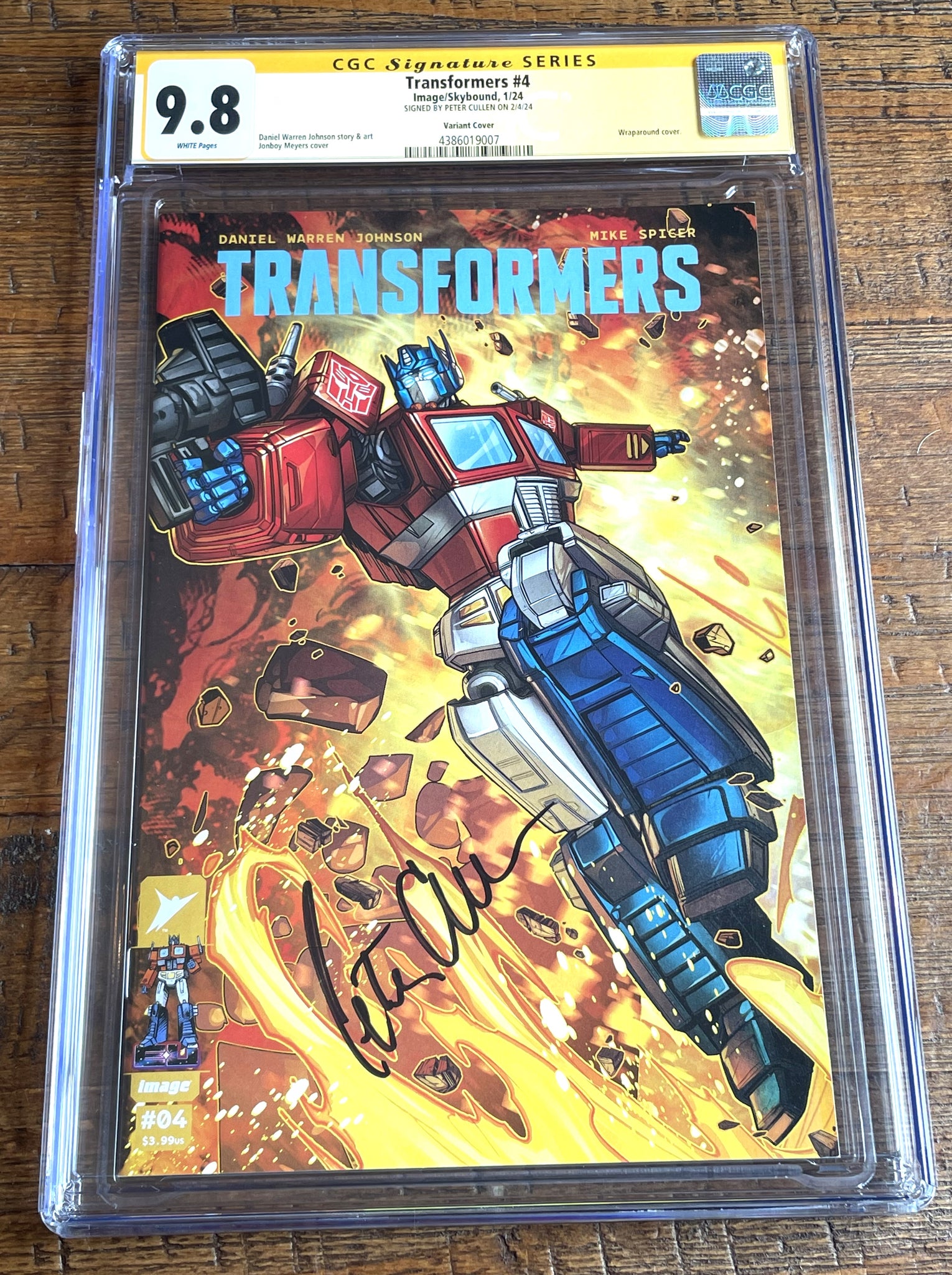 TRANSFORMERS #4 CGC SS 9.8 PETER CULLEN SIGNED JONBOY MEYERS WRAPAROUND VARIANT OPTIMUS PRIME