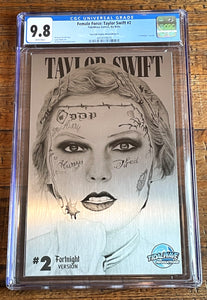 FEMALE FORCE: TAYLOR SWIFT #2 CGC 9.8 TRADE FORTNIGHT "METAL" VARIANT-A