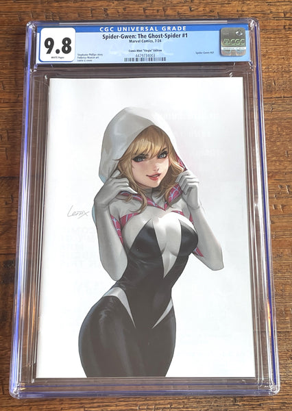 SPIDER-GWEN: GHOST SPIDER #1 CGC 9.8 LEIRIX LI SDCC EXCL "WHITE" VIRGIN VARIANT LTD 600