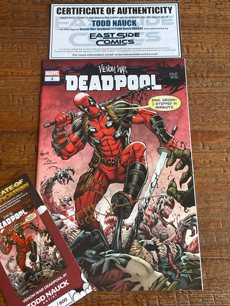 VENOM WAR: DEADPOOL #1 TODD NAUCK SIGNED EXCL HOMAGE VARIANT LTD TO 800 W/ COA