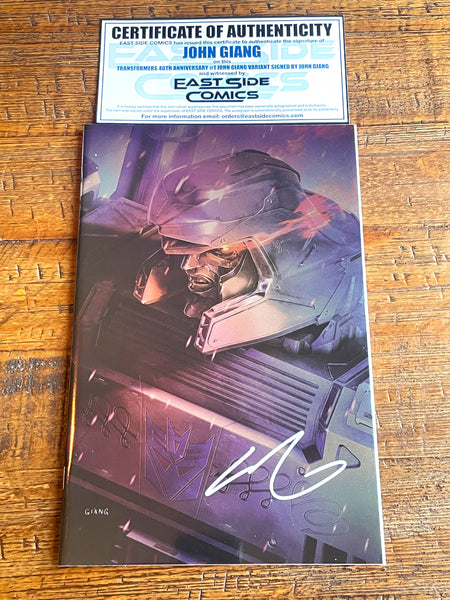 TRANSFORMERS 40th ANNIVERSARY #1 JOHN GIANG SIGNED COA NYCC EXCL OPTIMUS & MEGTRON "FOIL" VARIANT OPTIONS