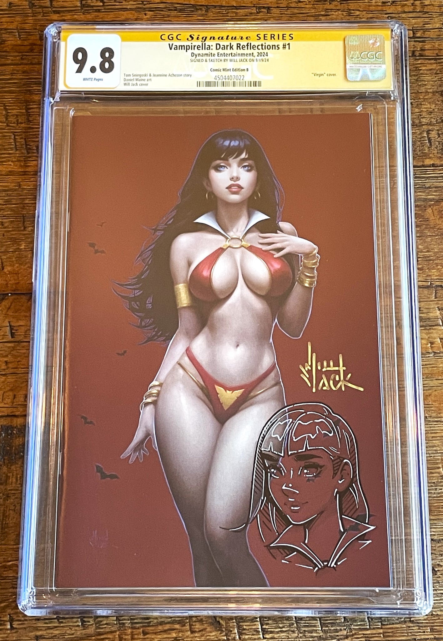 VAMPIRELLA DARK REFLECTIONS #1 CGC SS 9.8 WILL JACK REMARK SKETCH RED VIRGIN VARIANT-B