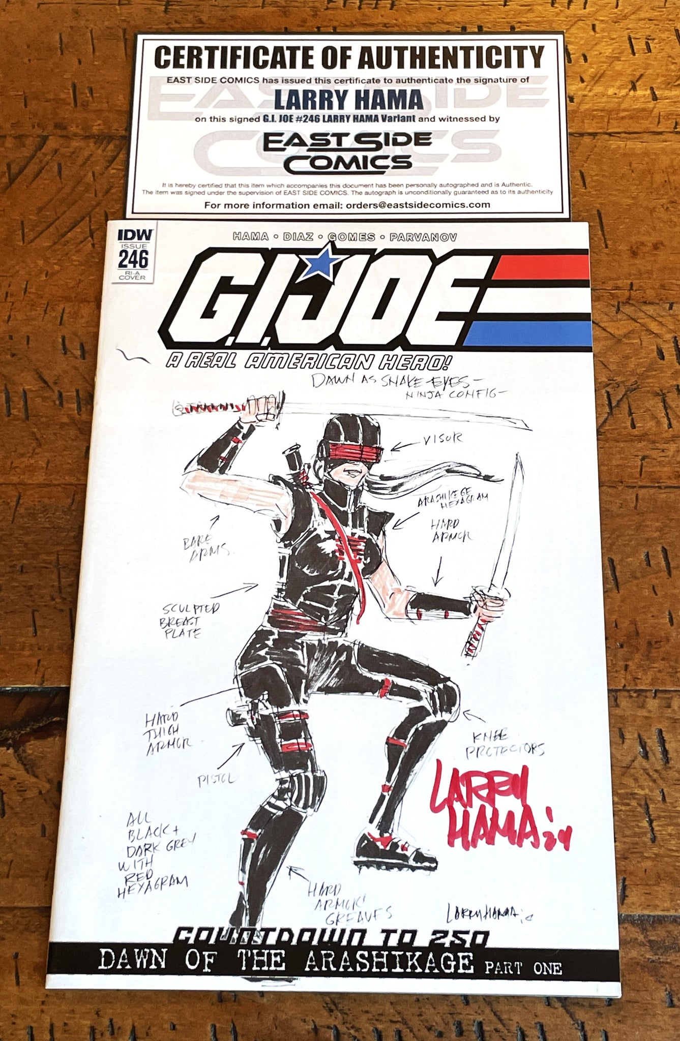 G.I. JOE A REAL AMERICAN HERO #246 LARRY HAMA SIGNED COA 1:10 RI RETAILER INC VARIANT