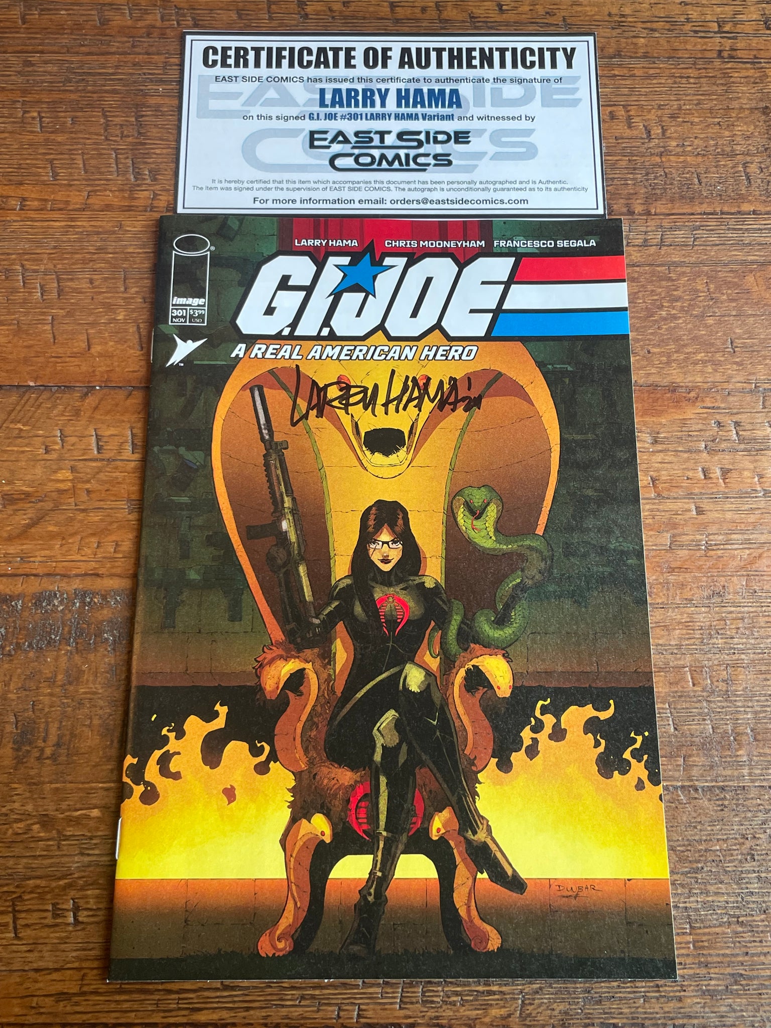 G.I. JOE A REAL AMERICAN HERO #301 LARRY HAMA SIGNED COA DUNBAR EXCL VARIANT