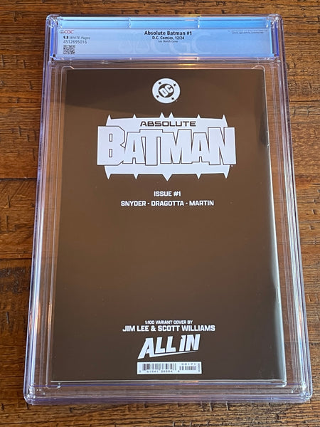 ABSOLUTE BATMAN #1 CGC 9.8 JIM LEE 1:100 RI INCENTIVE "B&W" SKETCH VARIANT-H