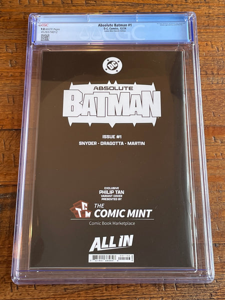 ABSOLUTE BATMAN #1 CGC 9.8 PHILIP TAN NYCC EXCL "B&W INKS" VARIANT LIMITED TO 85 COPIES