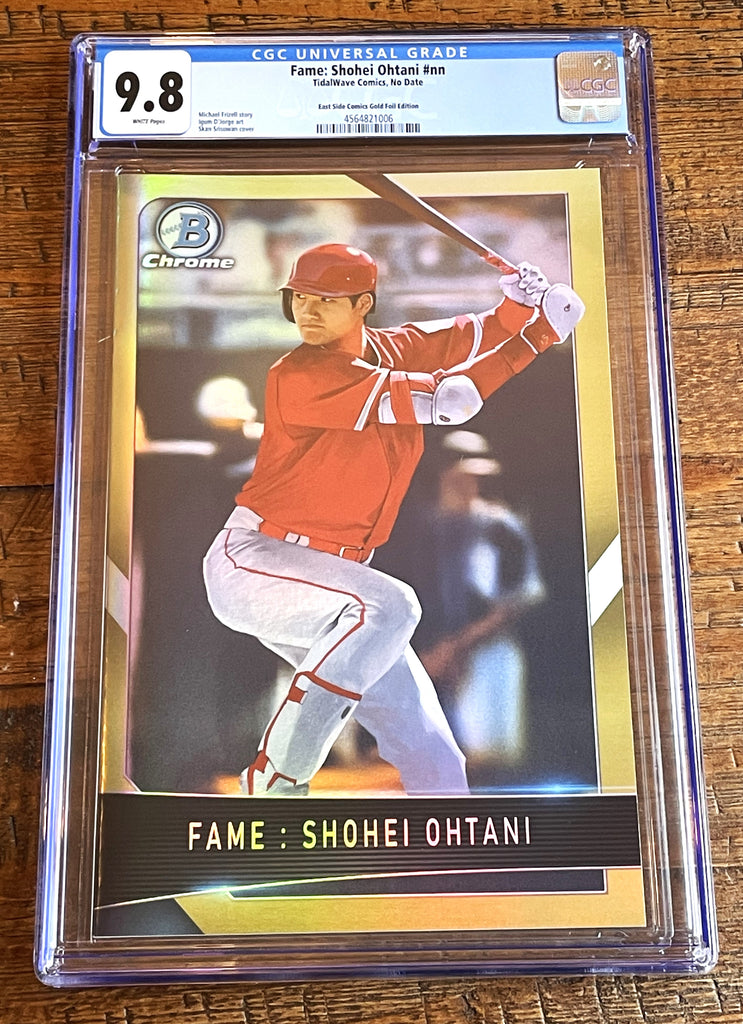 graded shohei ohtani rookie cards FAME: SHOHEI OHTANI #1 CGC 9.8 SKAN "TOPPS ROOKIE CARD" BLUE & GOLD FO – East Side Comics
