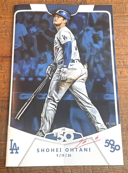 FAME: SHOHEI OHTANI #1 COMIC SKAN SIGNED COA TOPPS "50/50 CARD" BLUE VARIANT LTD 150 COPIES NUMBERED