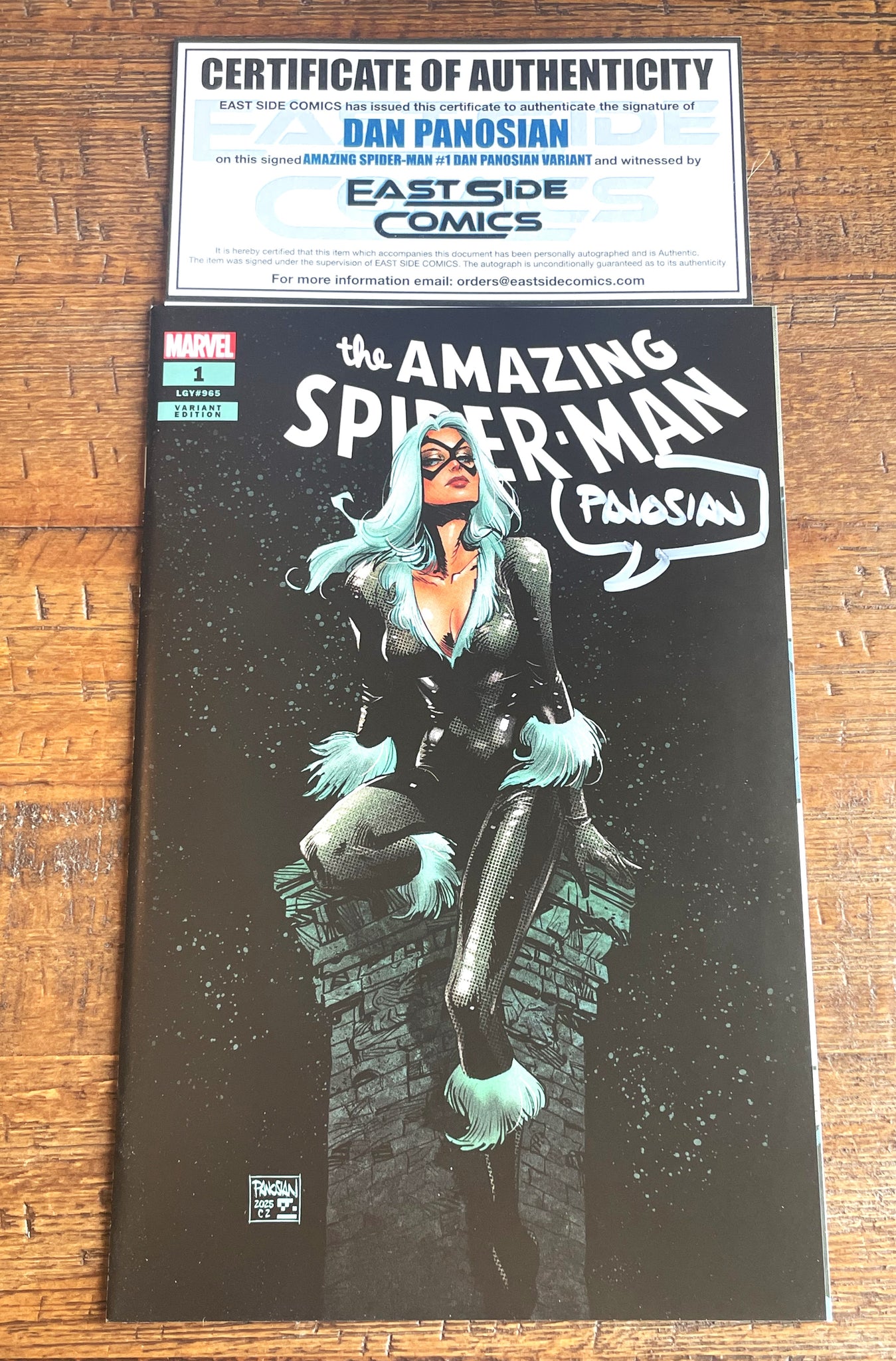 AMAZING SPIDER-MAN #1 DAN PANOSIAN SIGNED EXCL BLACK CAT VARIANT 2025 LTD TO 1000 W/ COA