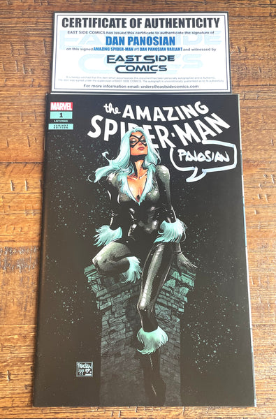 AMAZING SPIDER-MAN #1 DAN PANOSIAN SIGNED EXCL BLACK CAT VARIANT 2025 LTD TO 1000 W/ COA