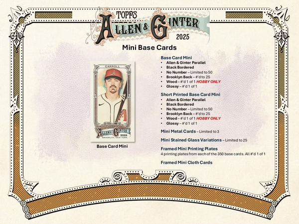 2025 TOPPS ALLEN & GINTER MLB BASEBALL HOBBY BOX (24-PACKS / 192 TRADING CARDS)