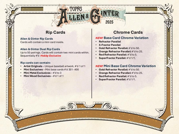 2025 TOPPS ALLEN & GINTER MLB BASEBALL HOBBY BOX (24-PACKS / 192 TRADING CARDS)