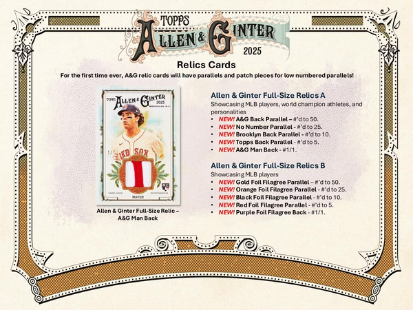2025 TOPPS ALLEN & GINTER MLB BASEBALL HOBBY BOX (24-PACKS / 192 TRADING CARDS)