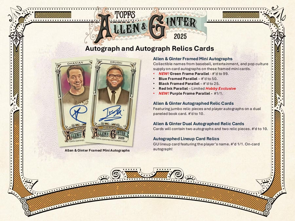 2025 TOPPS ALLEN & GINTER MLB BASEBALL HOBBY BOX (24-PACKS / 192 TRADING CARDS)