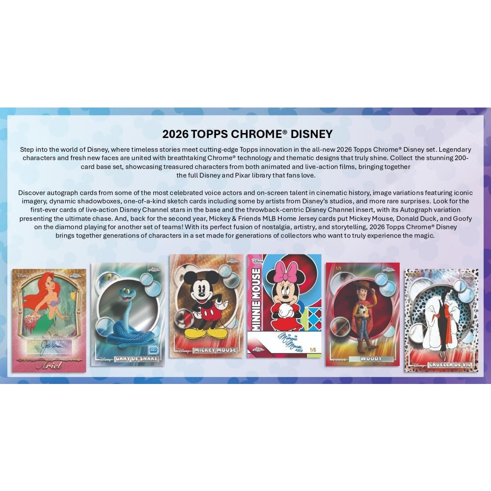 topps chrome disney booster box 2026 TOPPS DISNEY CHROME HOBBY BOX (12-PACKS / 72 TRADING CARDS) – East Side Comics