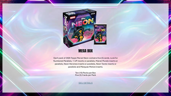 2026 TOPPS MARVEL NEON MEGA BOX (10-PACKS / 50 TRADING CARDS)