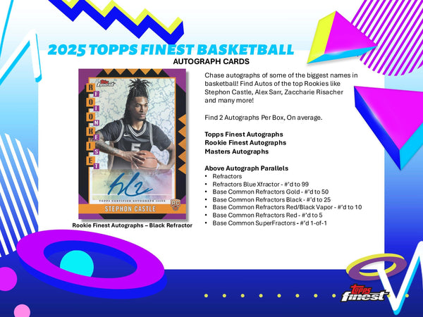 2024-25 TOPPS FINEST NBA BASKETBALL HOBBY BOX (2) AUTOS GUARANTEED (6-PACKS / 60 TRADING CARDS)