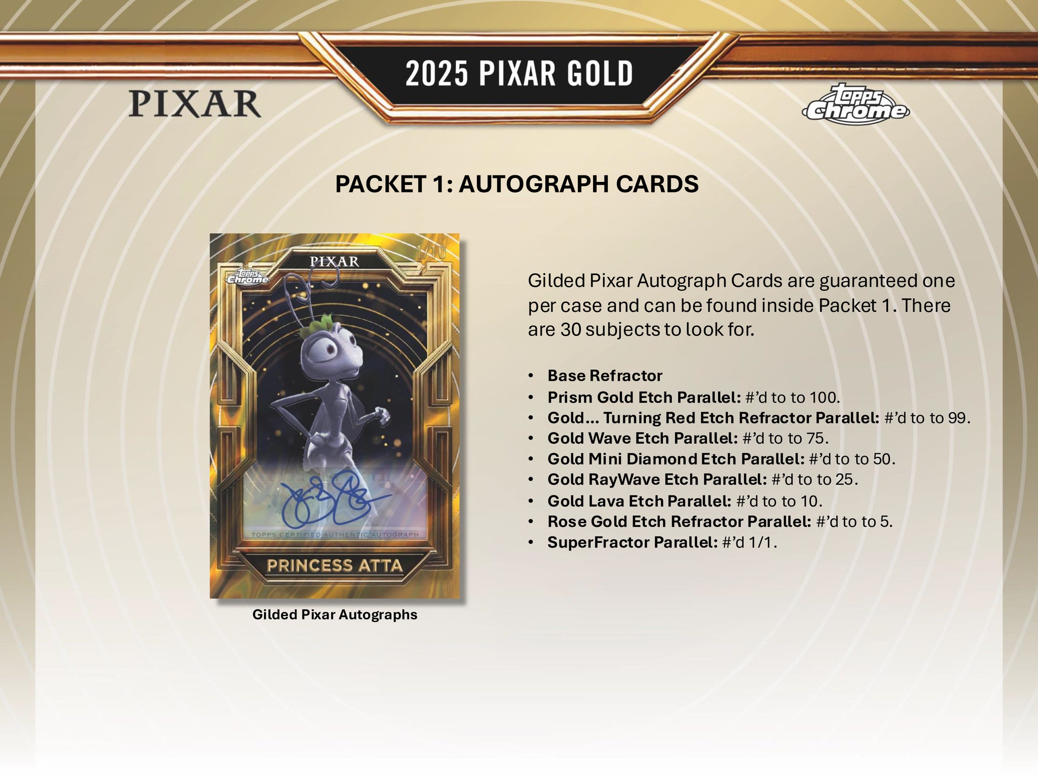2025 TOPPS PIXAR GOLD CHROME HOBBY BOX DISNEY NEW SEALED (8-CARDS