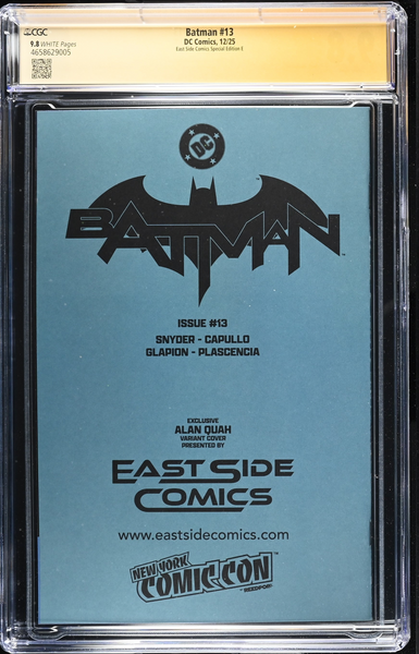 BATMAN (NEW 52) #13 CGC SS 9.8 ALAN QUAH CATWOMAN REMARK SIGNED NYCC 2025 EXCL BLANK BORDER VARIANT