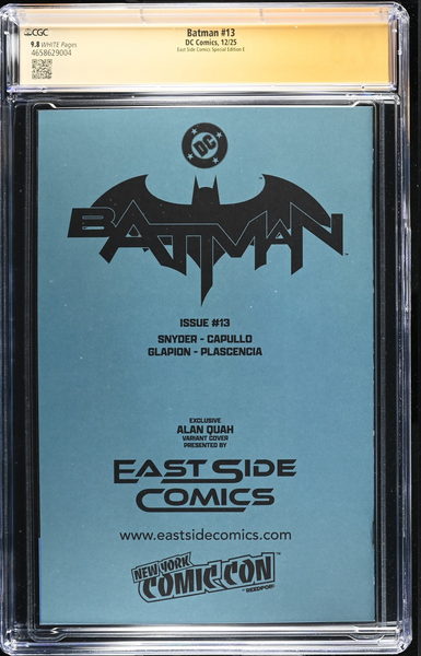 BATMAN (NEW 52) #13 CGC SS 9.8 ALAN QUAH HARLEY QUINN REMARK SIGNED NYCC 2025 EXCL BLANK BORDER VARIANT