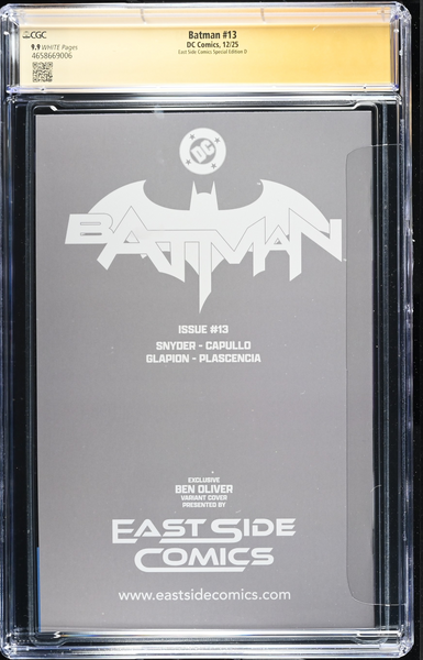 BATMAN (NEW 52) #13 CGC SS 9.9 SIGNED X3 SNYDER CAPULLO BEN OLIVER CHRISTMAS JOKER VARIANT NOT 9.8