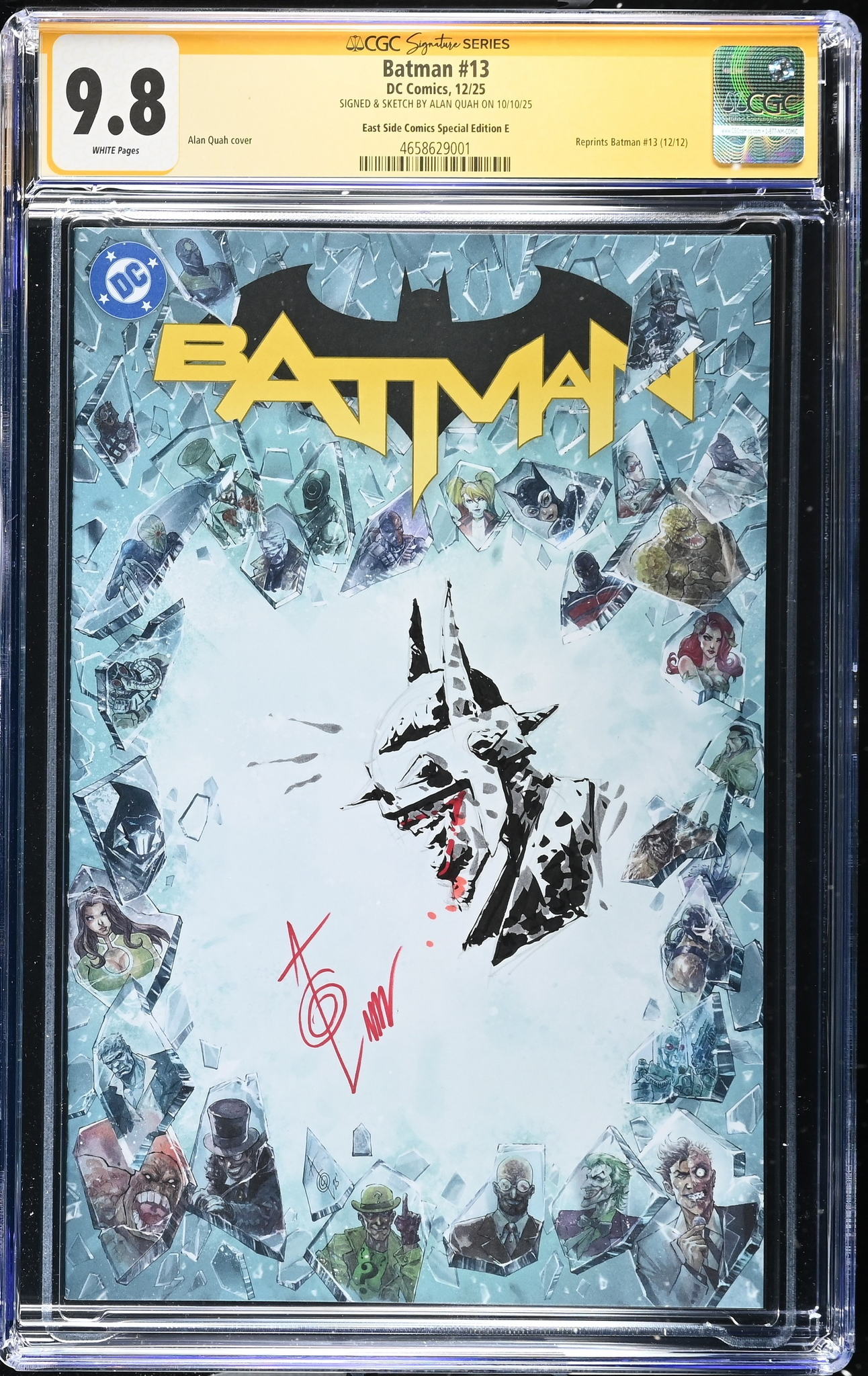 BATMAN (NEW 52) #13 CGC SS 9.8 ALAN QUAH BATMAN WHO LAUGHS REMARK SIGNED NYCC 2025 EXCL BLANK BORDER VARIANT
