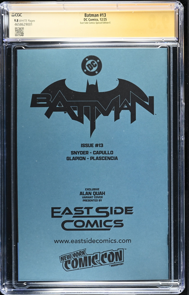 BATMAN (NEW 52) #13 CGC SS 9.8 ALAN QUAH BATMAN WHO LAUGHS REMARK SIGNED NYCC 2025 EXCL BLANK BORDER VARIANT