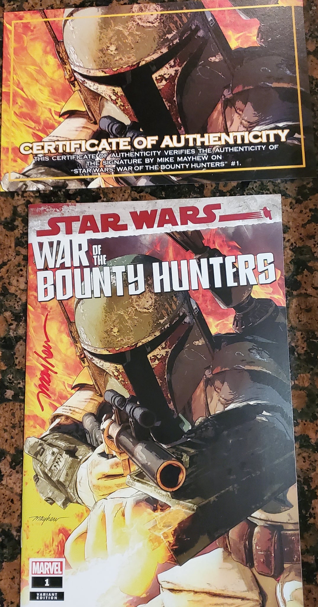 STAR WARS WAR OF THE BOUNTY HUNTERS #1 MIKE MAYHEW SIGNED COA TRADE DRESS VARIANT-A