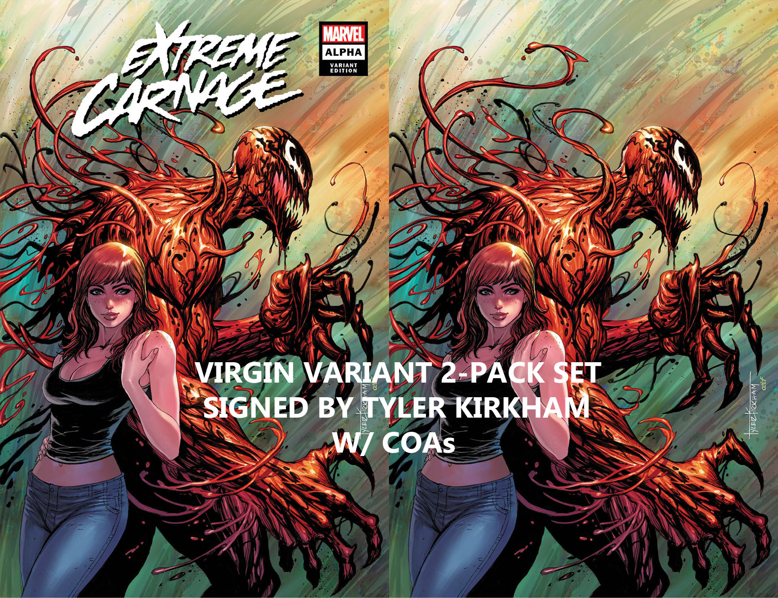 Extreme Carnage Alpha 1 Tyler Kirkham Venom Homage Amazing Spider-man Virgin Variant DC Comics Marvel Comics X-Men Batman East Side Comics Virgin Exclusive cgc signed ss comics
