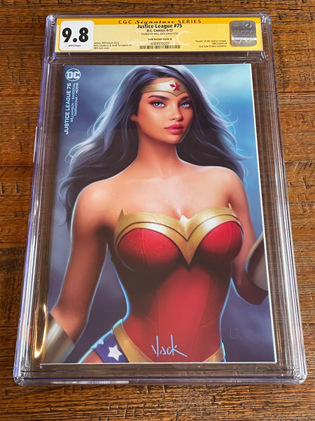 JUSTICE LEAGUE #75 CGC SS 9.8 WILL JACK SIGNED WONDER WOMAN VIRGIN VARIANT-B